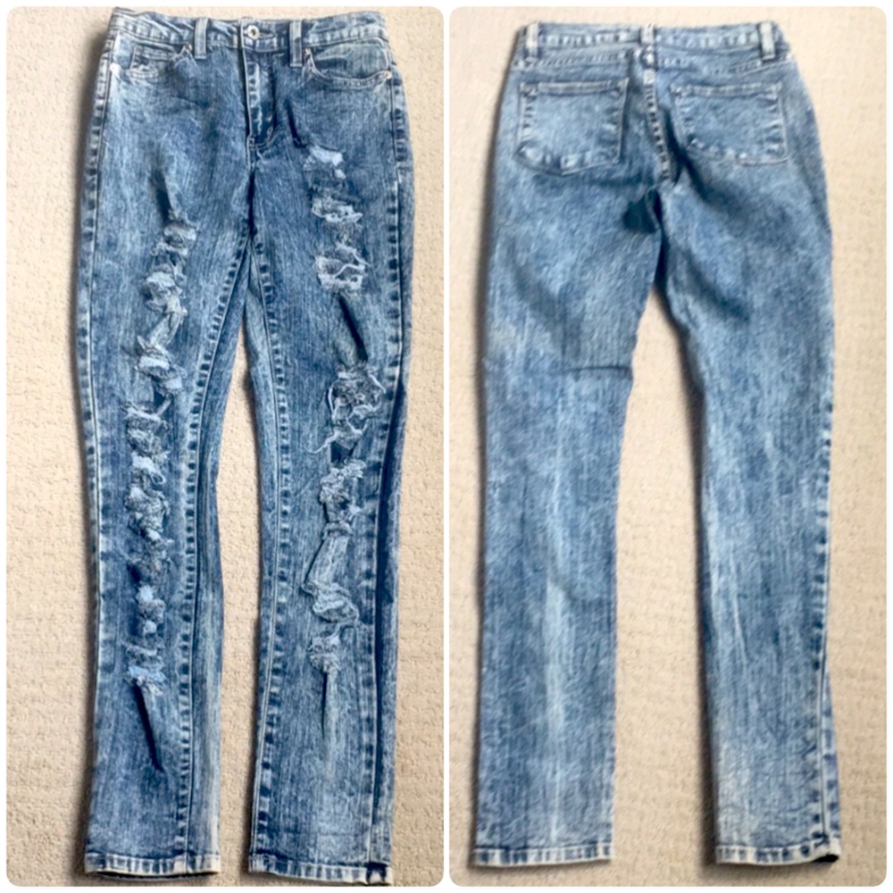 BLUE JEANS USA High Rise Distressed Skinny Jeans Stretch Denim Washed Out Size 4